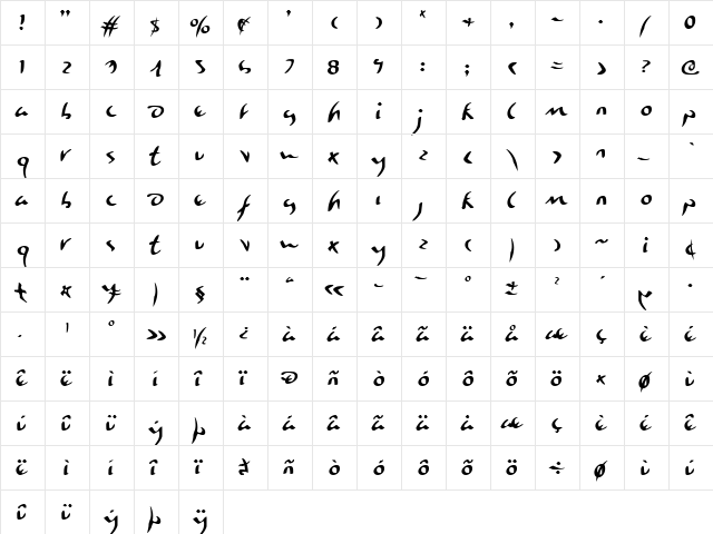 Eagleclaw Regular  glyph index