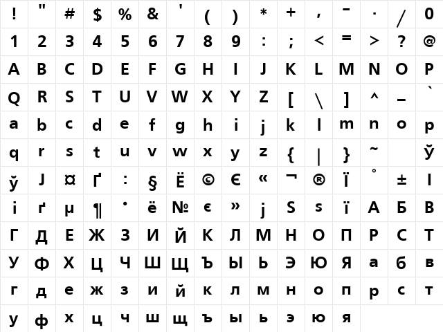 FreeSet Bold Cyrillic  glyph index