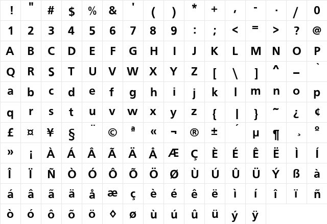 Roissy Regular  glyph index