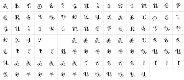 Swirly Letters Regular  glyph index