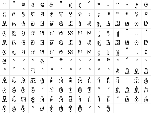 Haulnhouse Regular  glyph index