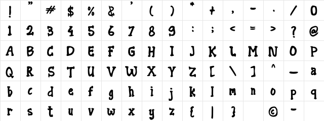 Frankly Regular  glyph index