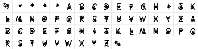 JLR Katie's Hand Regular  glyph index