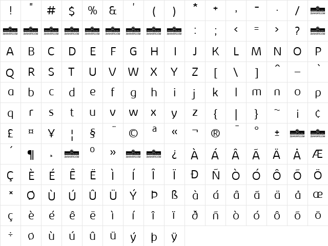 Kabrio Abarth Light  glyph index