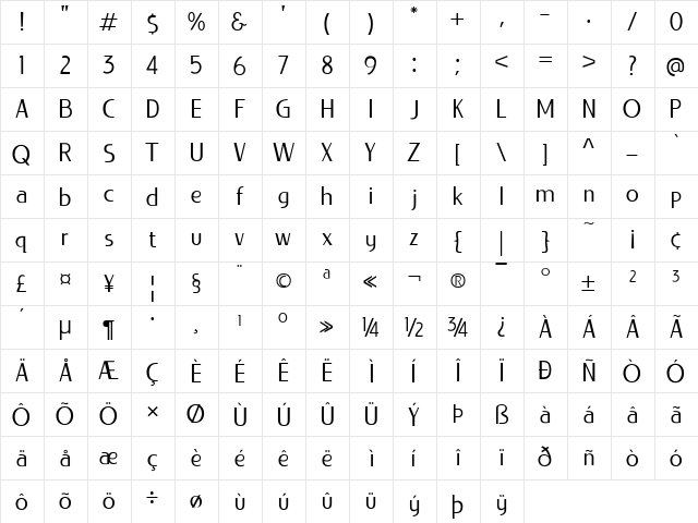 LIEUR Regular  glyph index