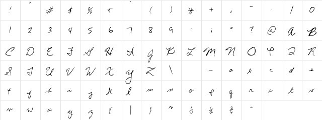 Chris's Handwriting Regular  glyph index