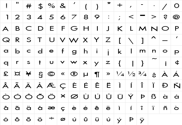 FZ BASIC 18 EX Normal  glyph index