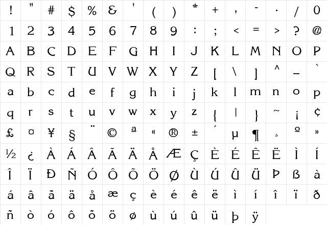 Korinna-Regular Regular  glyph index