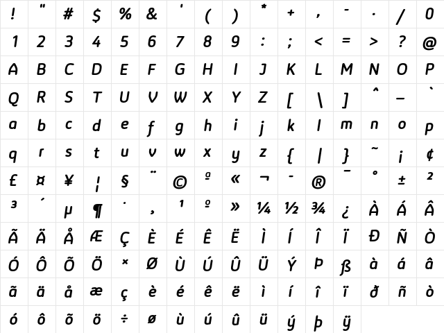 LT Reponse Rounded Two Bold Italic  glyph index