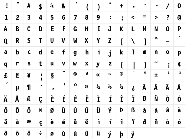 LetterGothicMono Bold  glyph index