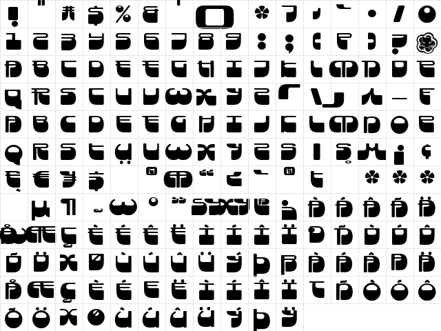 Frigate Regular  glyph index