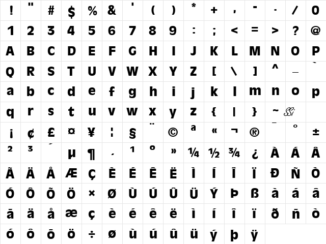 Decade Black SSi Black  glyph index