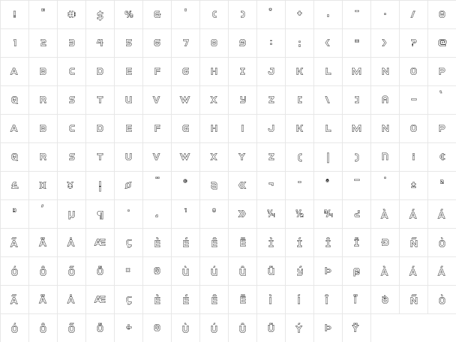 Inter-Bureau Outline Outline  glyph index