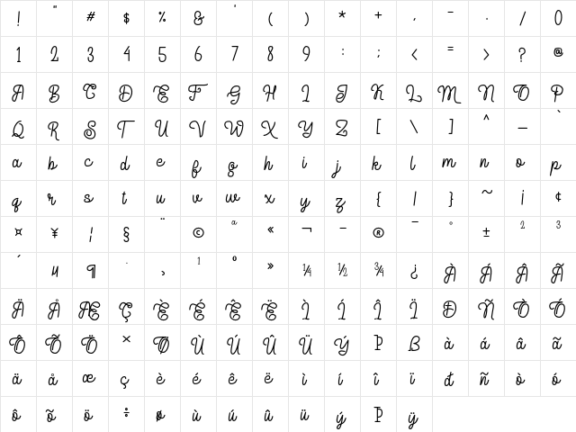 Delponta Regular  glyph index