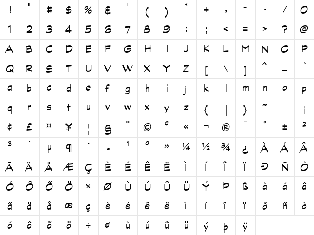 Graphite AT Condensed Bold Regular  glyph index