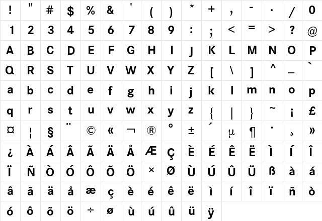 Corporate S BQ Regular  glyph index