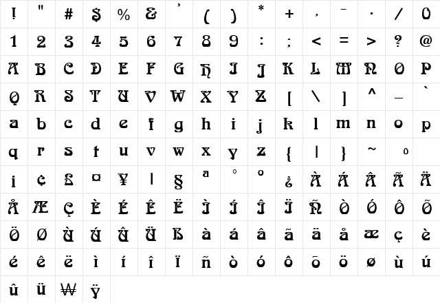 Artifact Regular  glyph index