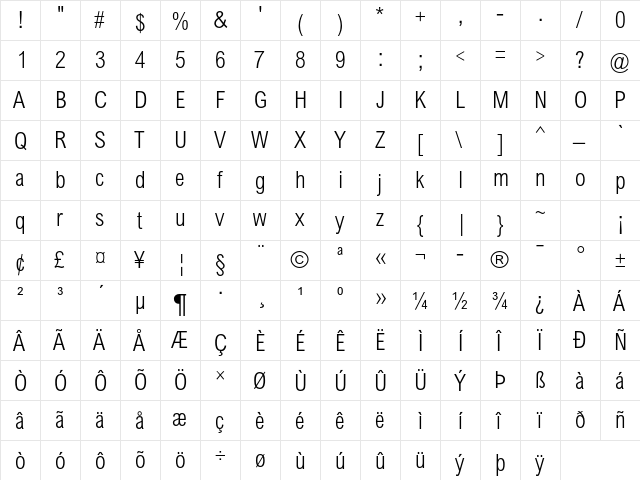 Arial MT Std Light Cond  glyph index