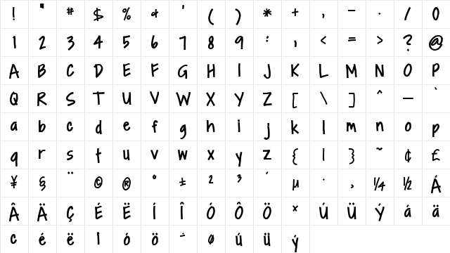 Boboiboy Regular  glyph index