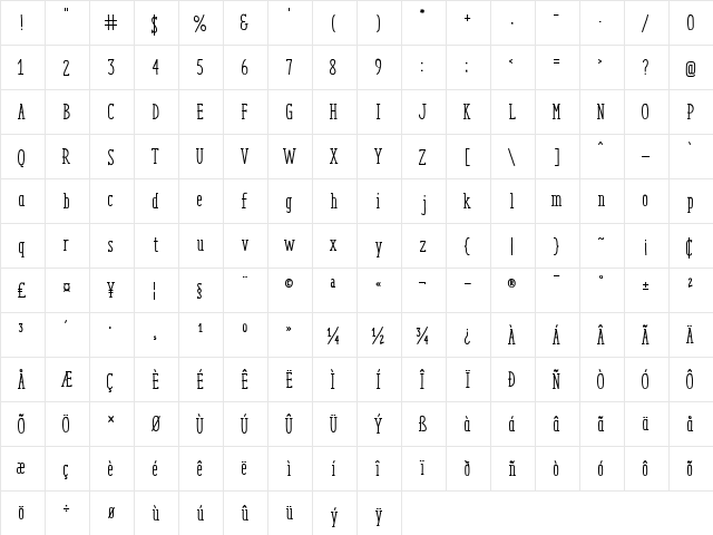 ENYO Serif Medium Medium  glyph index