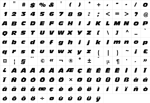 Antique Olive BQ Regular  glyph index