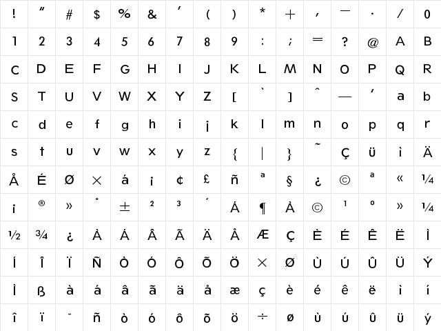 Sans No 1 Regular  glyph index