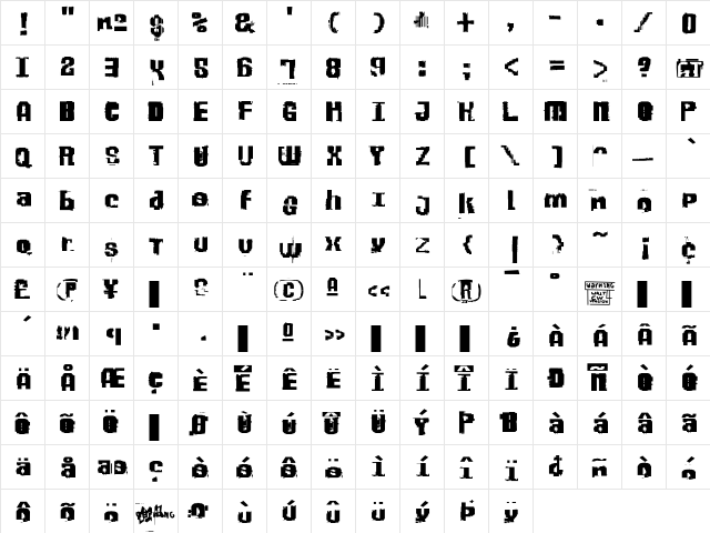 Nine SixNilNil  glyph index