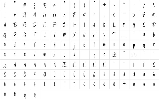 HFF Pessoas Lindas Regular  glyph index