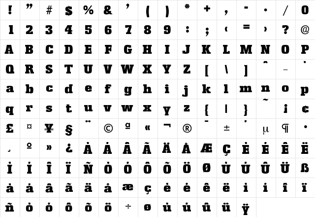 Enschede-Heavy Regular  glyph index