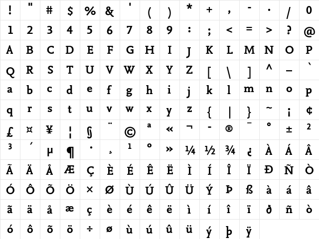 NexusMixTF-Bold Regular  glyph index