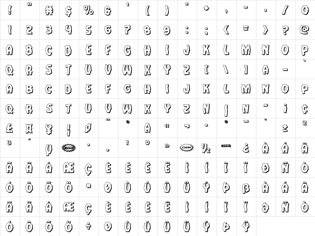 Vampire Bride Shadow Regular  glyph index