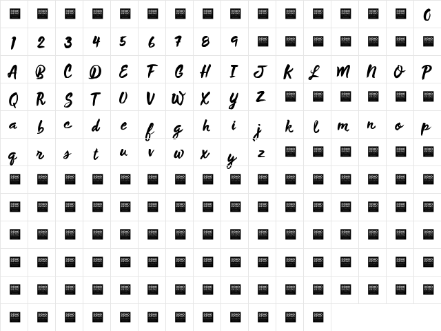 Wild Thing - Demo Regular  glyph index