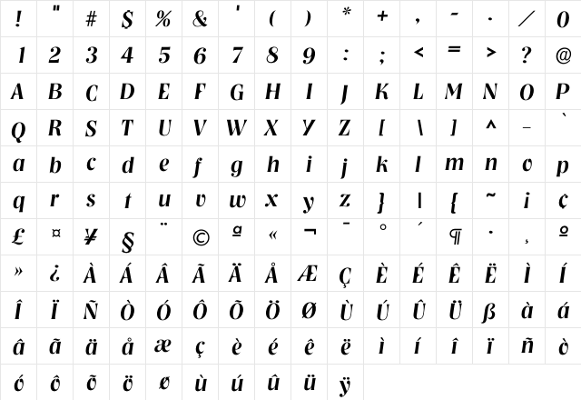 Inashville Medium  glyph index