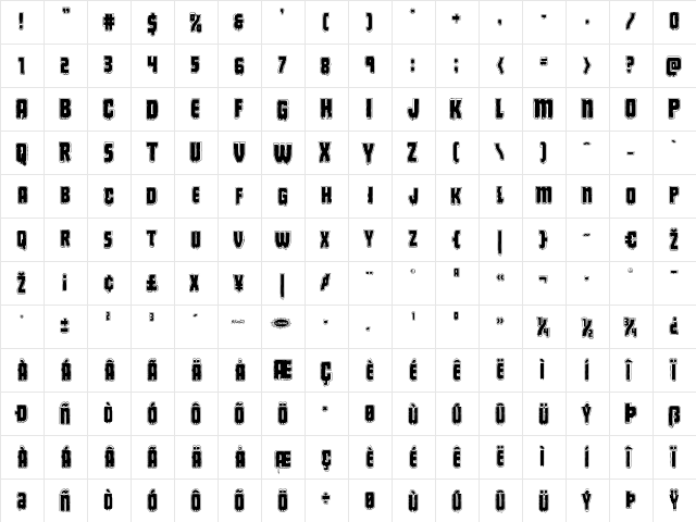Deathblood Academy Regular  glyph index