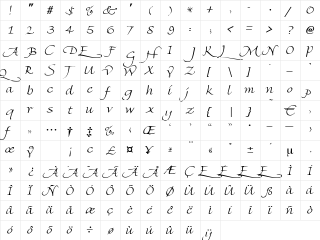 ValerieCapitale Regular  glyph index