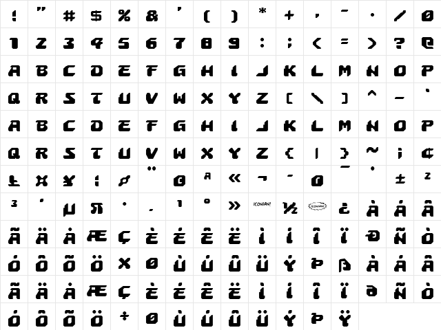 Astropolis Regular  glyph index