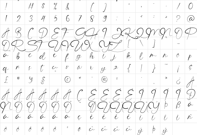 The Angellica Regular  glyph index