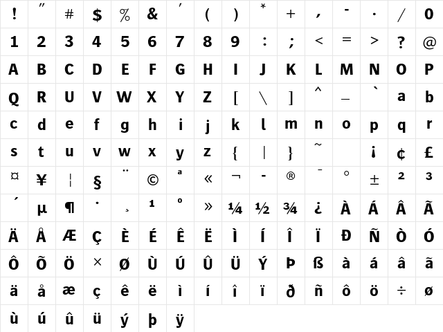 Bosis Std Bold  glyph index