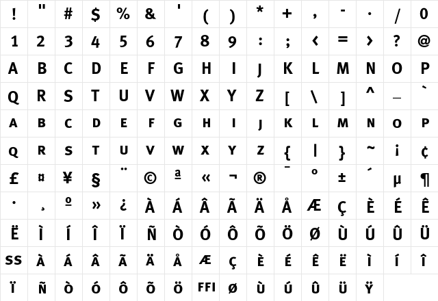 MetaPlusBold- Caps  glyph index