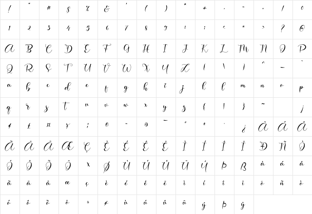 Ainsley Regular  glyph index