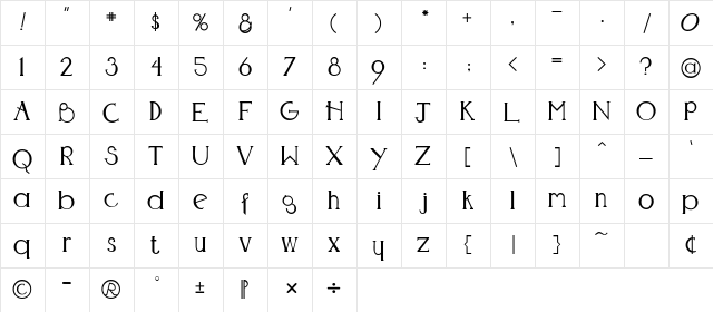 CamroseSSK Regular  glyph index
