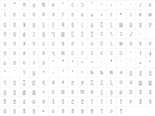 Vindicator Outline Regular  glyph index