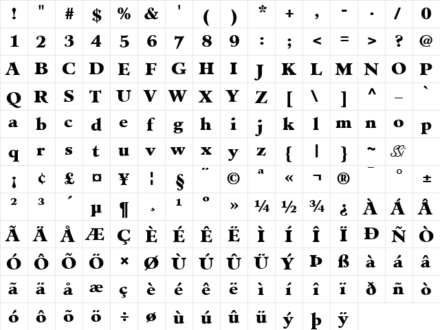 Cleric Black SSi Black  glyph index