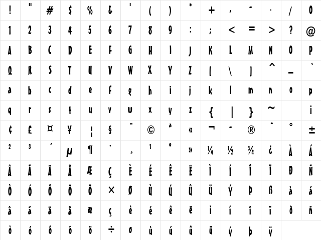 Massey-Condensed Normal  glyph index