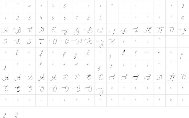 Melly Eret Regular  glyph index