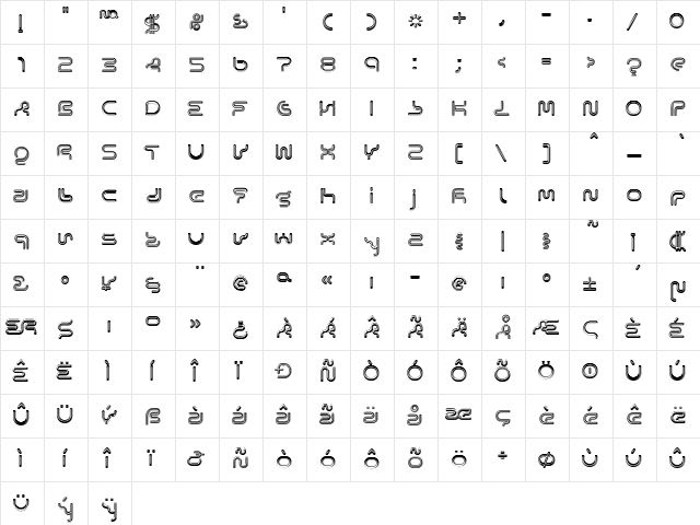 Lexigraph Regular  glyph index