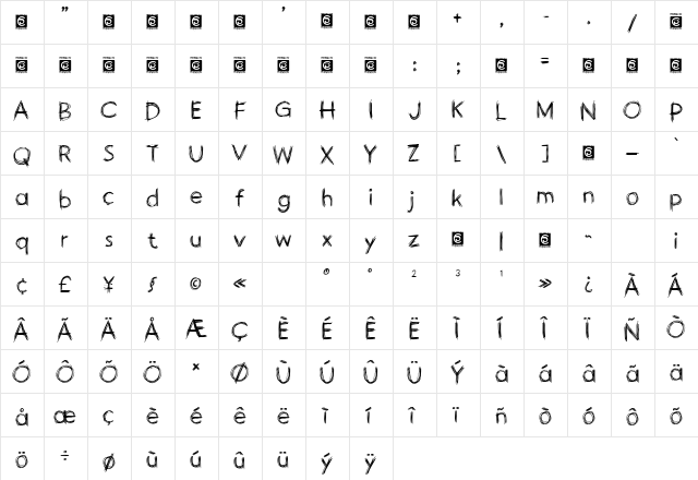 Handodle Regular  glyph index