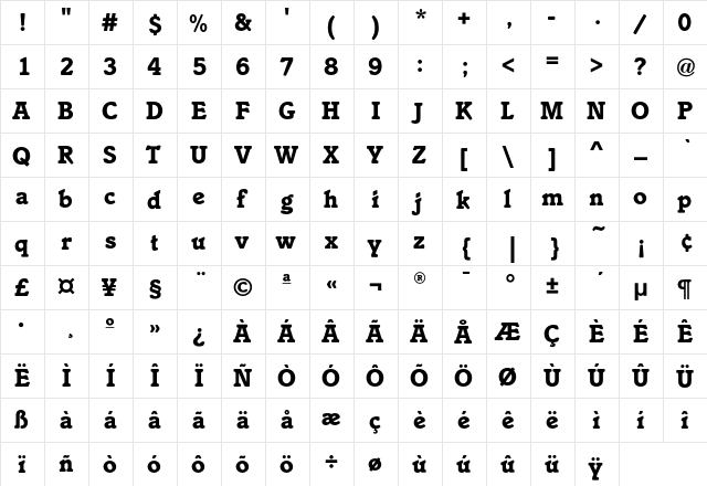 ItaliaEF-Bold Regular  glyph index