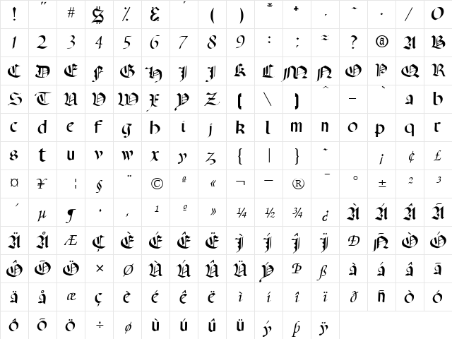 Open Regular  glyph index