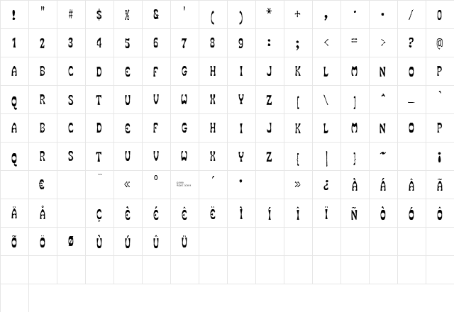 SmokeHouseWave Regular  glyph index